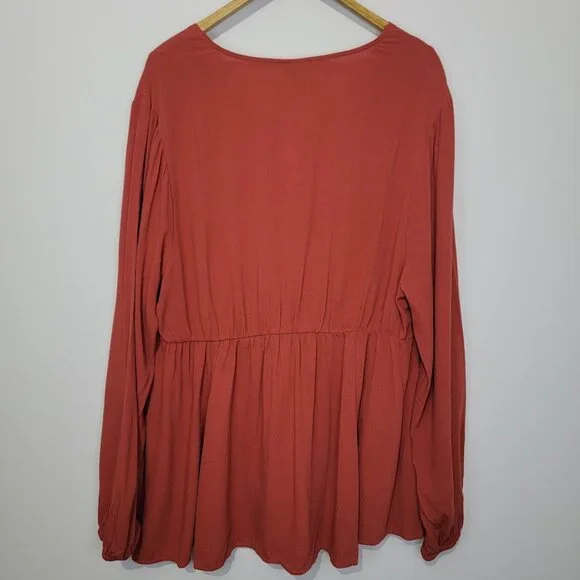 NWT Torrid Burnt Orange Esther Babydoll Top Sz 2X Long Sleeves V-Neck Flowy Fall - Picture 3 of 11